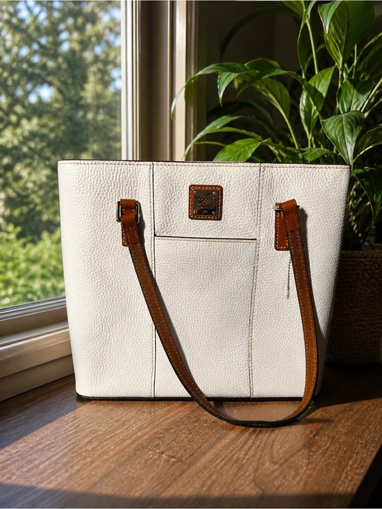 Dooney & Bourke Handbags - Dooney & Bourke White Pebble Leather Tote with Brown Straps